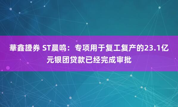 華鑫證券 ST晨鸣：专项用于复工复产的23.1亿元银团贷款已经完成审批